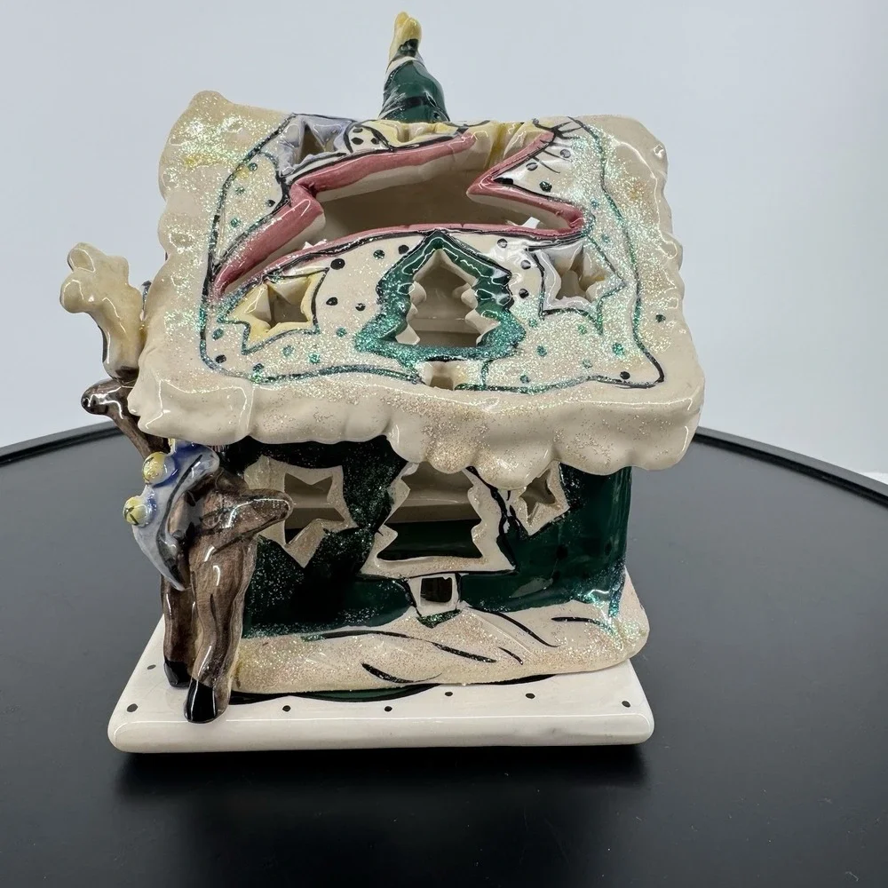 Heather Goldminc Blue Sky Clayworks Rudolph's Place Tealight House‎ w/Underplate